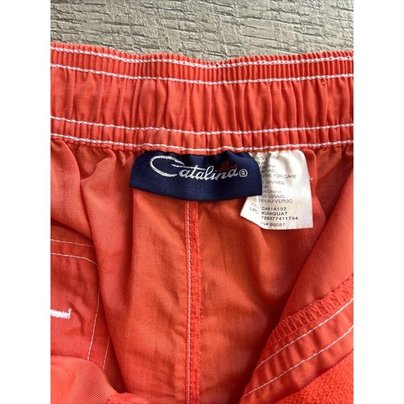 Catalina Shorts Womens Large Orange Nylon Swim Trunks Elastic Pockets Piping VTG - Picture 7 of 14